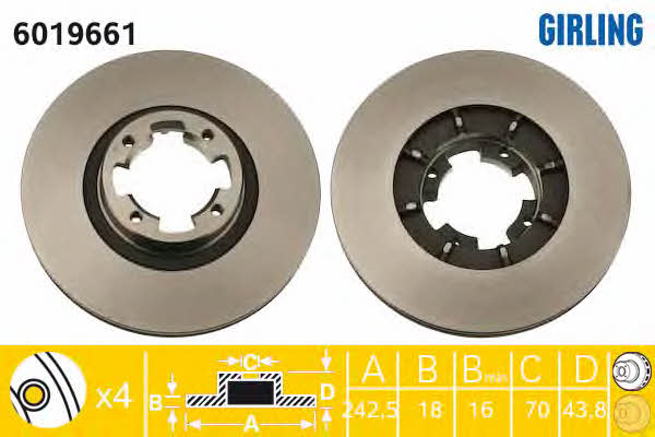 Girling 6019661 Front brake disc ventilated 6019661
