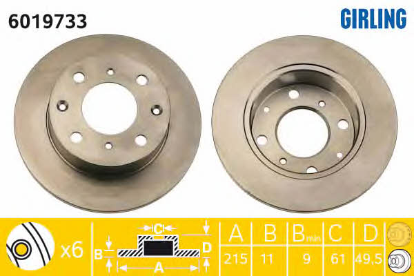 Girling 6019733 Unventilated front brake disc 6019733