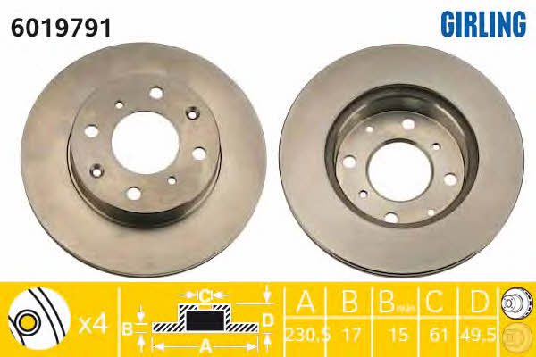 Girling 6019791 Front brake disc ventilated 6019791