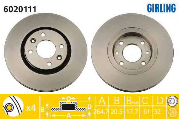 Girling 6020111 Front brake disc ventilated 6020111