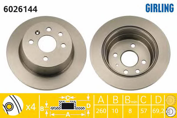 Girling 6026144 Rear brake disc, non-ventilated 6026144