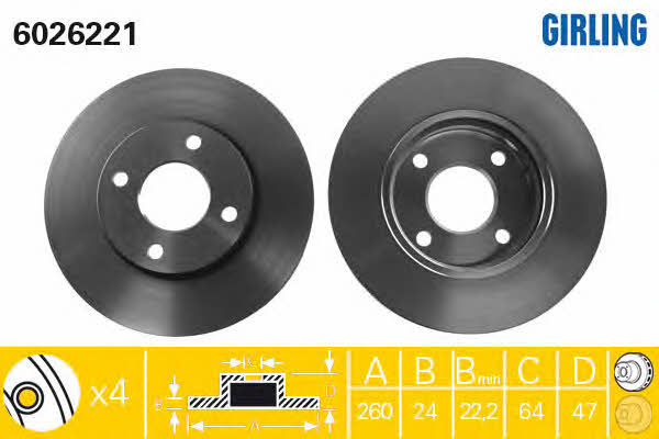 Girling 6026221 Front brake disc ventilated 6026221