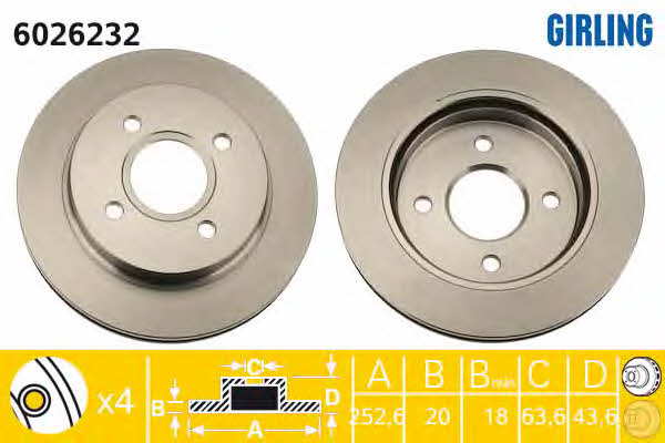 Girling 6026232 Rear ventilated brake disc 6026232