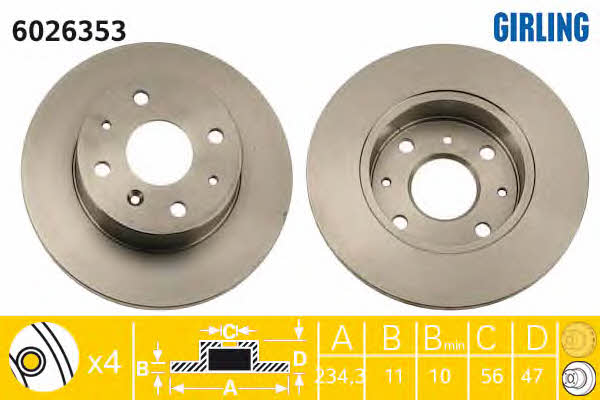Girling 6026353 Unventilated front brake disc 6026353