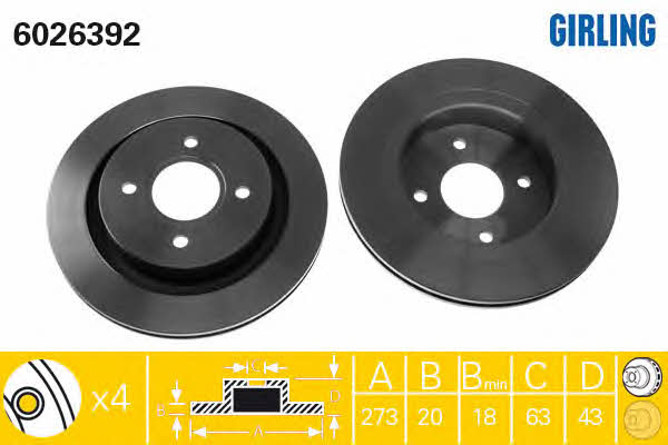 Girling 6026392 Rear ventilated brake disc 6026392