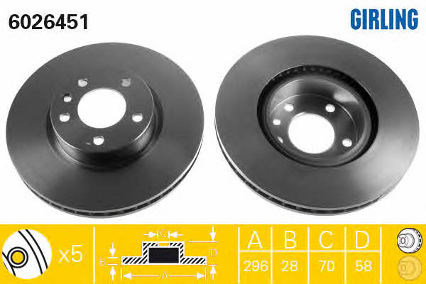 Girling 6026451 Front brake disc ventilated 6026451