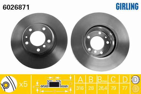 Girling 6026871 Front brake disc ventilated 6026871