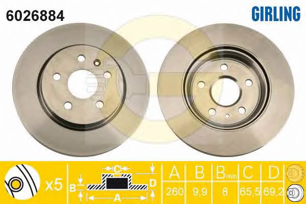 Girling 6026884 Rear brake disc, non-ventilated 6026884