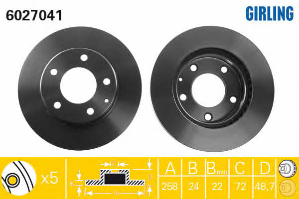 Girling 6027041 Front brake disc ventilated 6027041