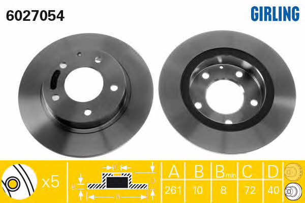 Girling 6027054 Rear brake disc, non-ventilated 6027054