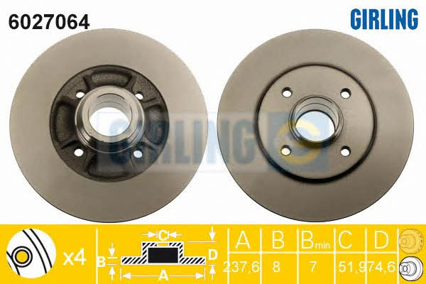 Girling 6027064 Rear brake disc, non-ventilated 6027064