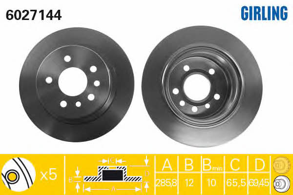 Girling 6027144 Rear brake disc, non-ventilated 6027144