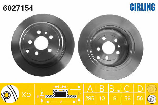 Girling 6027154 Rear brake disc, non-ventilated 6027154