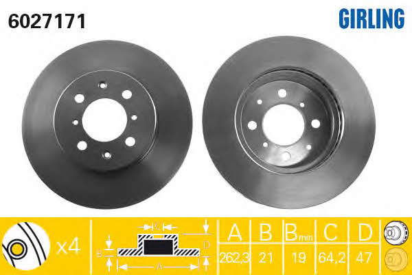 Girling 6027171 Front brake disc ventilated 6027171