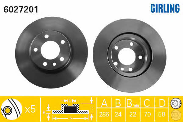 Girling 6027201 Front brake disc ventilated 6027201