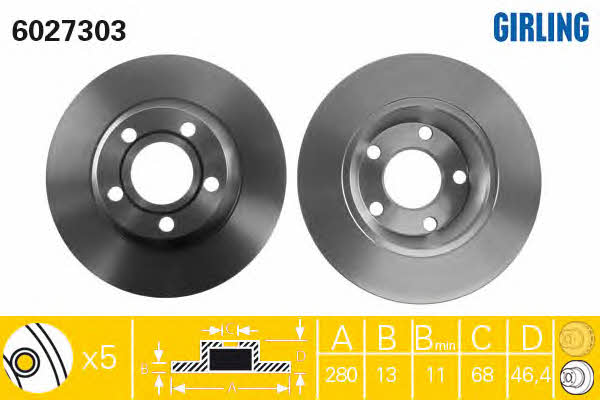 Girling 6027303 Unventilated front brake disc 6027303
