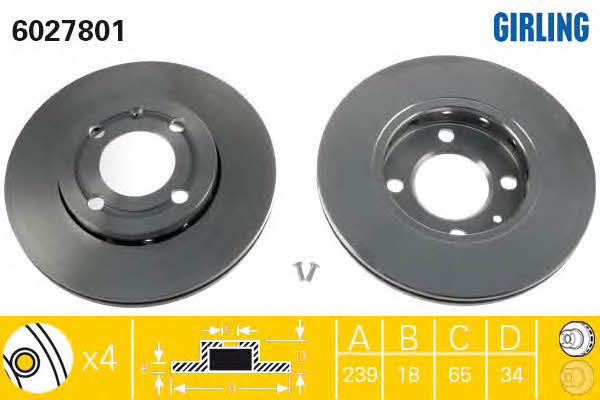 Girling 6027801 Front brake disc ventilated 6027801