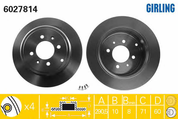 Girling 6027814 Rear brake disc, non-ventilated 6027814