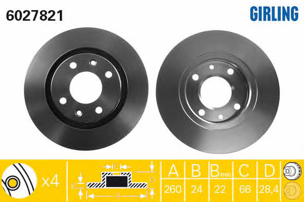 Girling 6027821 Front brake disc ventilated 6027821