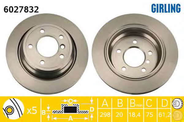 Girling 6027832 Rear ventilated brake disc 6027832