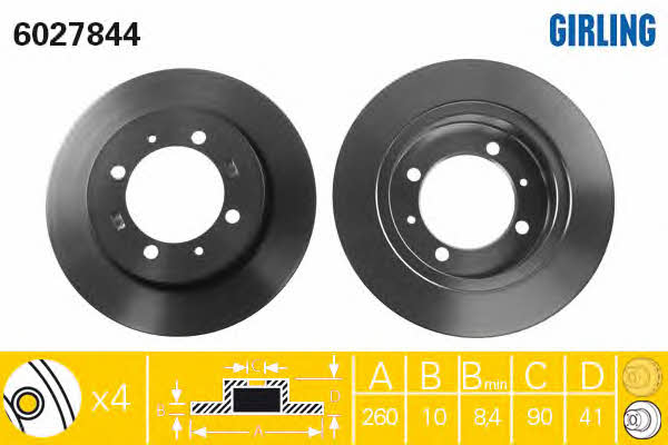 Girling 6027844 Rear brake disc, non-ventilated 6027844