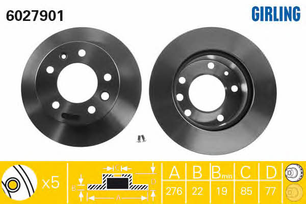 Girling 6027901 Front brake disc ventilated 6027901