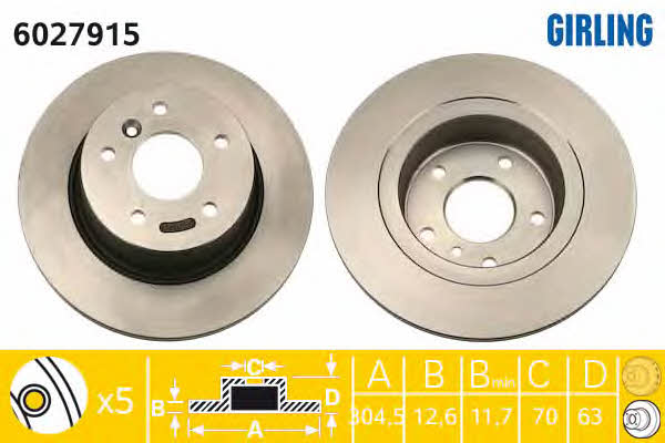 Girling 6027915 Rear brake disc, non-ventilated 6027915