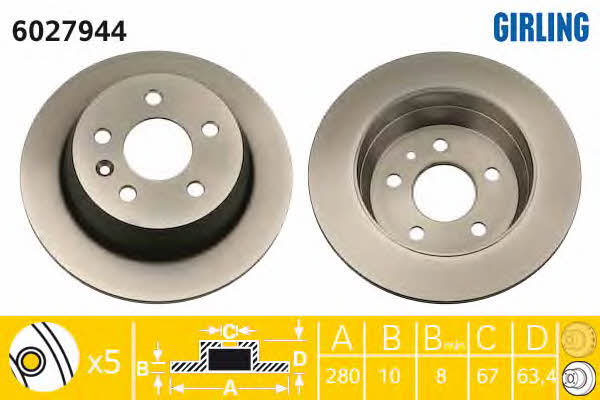 Girling 6027944 Rear brake disc, non-ventilated 6027944