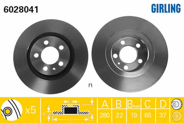 Girling 6028041 Front brake disc ventilated 6028041