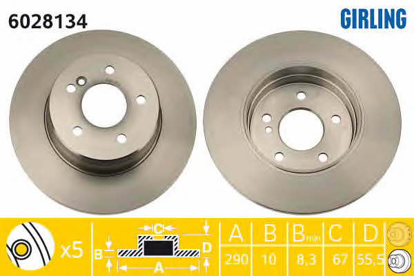 Girling 6028134 Rear brake disc, non-ventilated 6028134