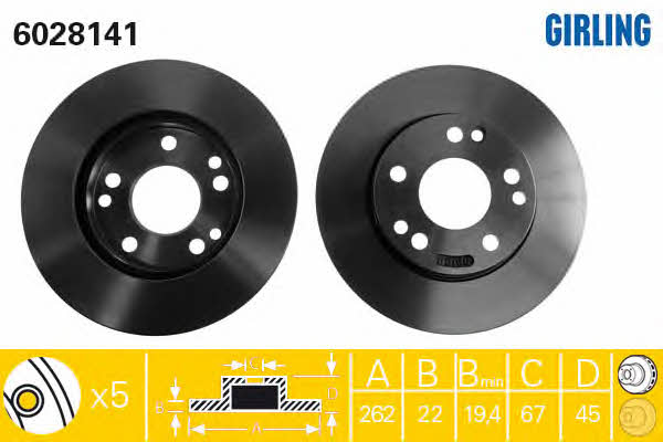 Girling 6028141 Front brake disc ventilated 6028141