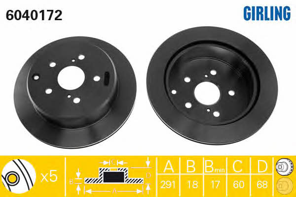 Girling 6040172 Rear ventilated brake disc 6040172