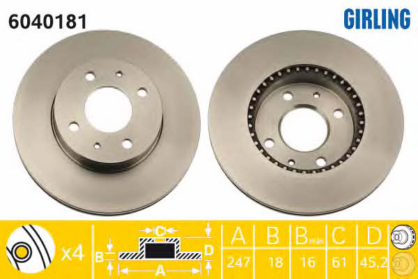 Girling 6040181 Front brake disc ventilated 6040181
