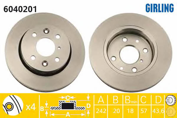 Girling 6040201 Front brake disc ventilated 6040201