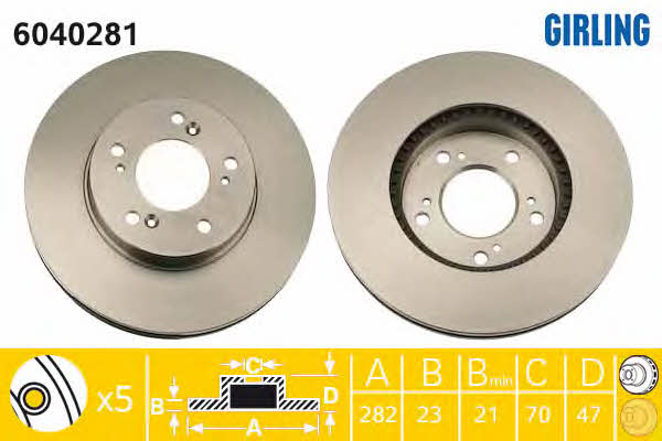 Girling 6040281 Front brake disc ventilated 6040281