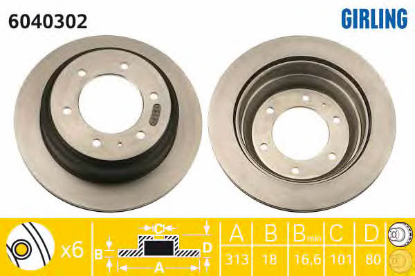 Girling 6040302 Rear ventilated brake disc 6040302