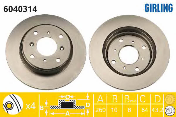 Girling 6040314 Rear brake disc, non-ventilated 6040314
