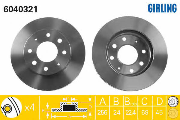 Girling 6040321 Front brake disc ventilated 6040321