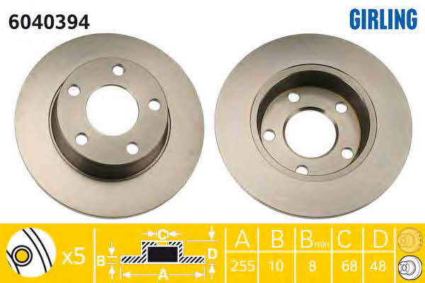 Girling 6040394 Rear brake disc, non-ventilated 6040394