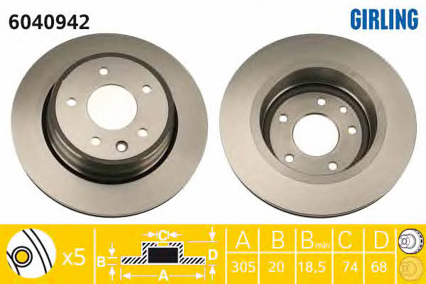 Girling 6040942 Rear ventilated brake disc 6040942