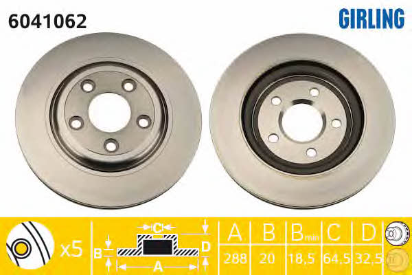 Girling 6041062 Rear ventilated brake disc 6041062