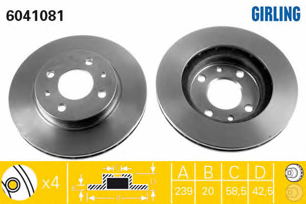 Girling 6041081 Front brake disc ventilated 6041081