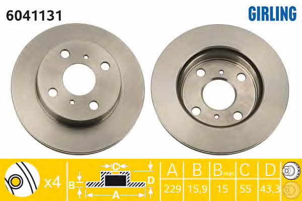 Girling 6041131 Front brake disc ventilated 6041131