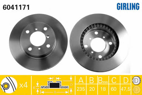 Girling 6041171 Front brake disc ventilated 6041171
