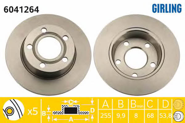 Girling 6041264 Rear brake disc, non-ventilated 6041264