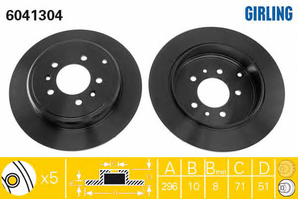 Girling 6041304 Rear brake disc, non-ventilated 6041304