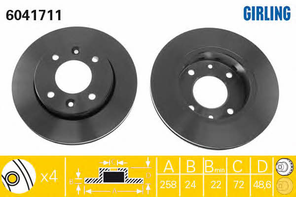 Girling 6041711 Front brake disc ventilated 6041711