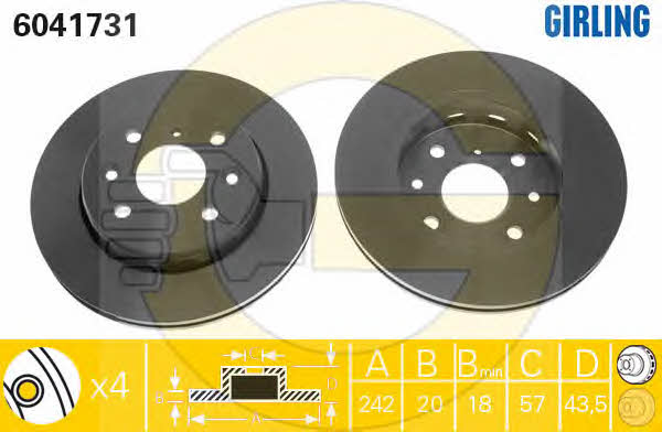 Girling 6041731 Front brake disc ventilated 6041731
