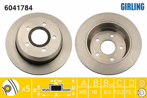 Girling 6041784 Rear brake disc, non-ventilated 6041784