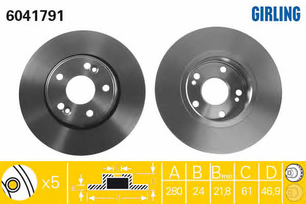 Girling 6041791 Front brake disc ventilated 6041791